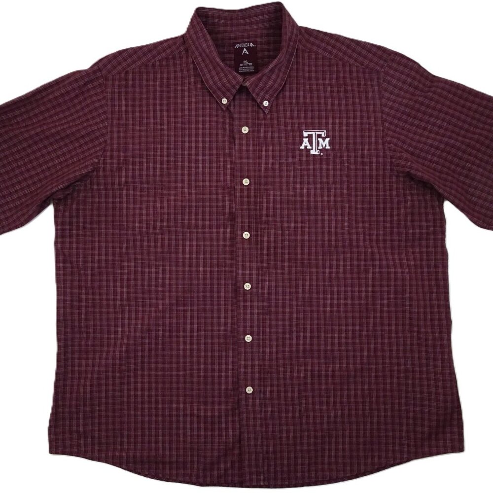 Texas A&M Aggies Button Up Shirt XXL 2XL Short Sleeve TAMU Embroidered Antigua